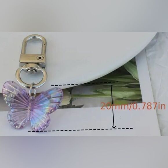 BAG CHARM Butterfly Keychain Zipper Pull Pink - Picture 2 of 2